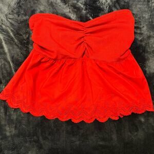 NWT Red Strapless Crop Top XXL Eyelet Lace Hem Peplum Plus Size 2XL